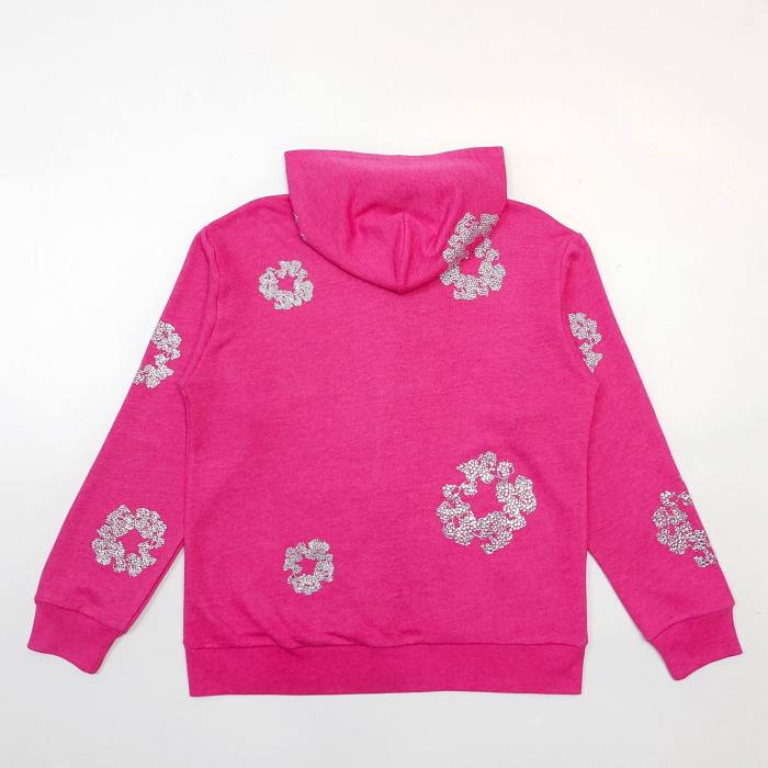1:1 quality version 27956088 Rhinestone Flower Zipper Hoodie & Sweatpants Set