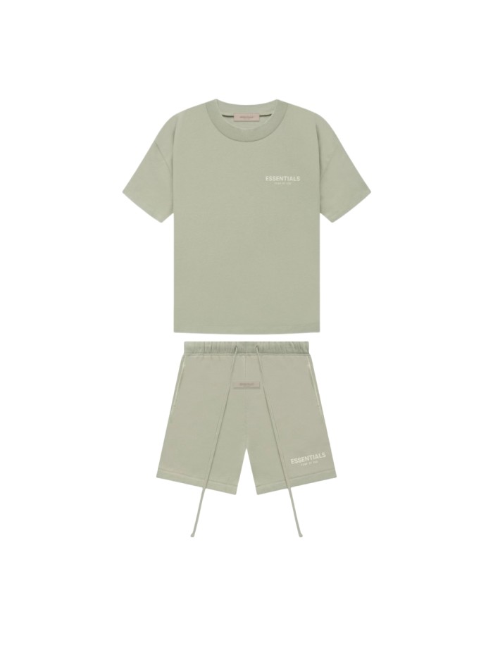 1:1 quality version 27956133 Beige Flocked Letter Tee &  Terry Shorts Set 3 colors