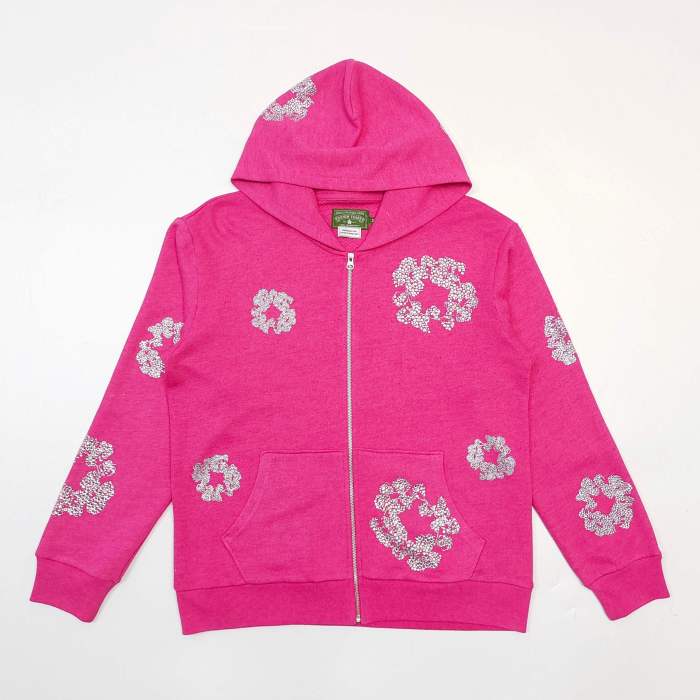 1:1 quality version 27956088 Rhinestone Flower Zipper Hoodie & Sweatpants Set