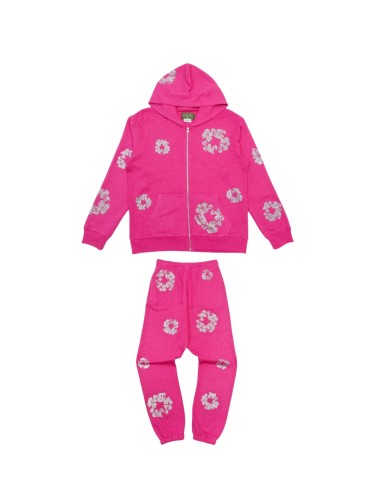 1:1 quality version 27956088 Rhinestone Flower Zipper Hoodie & Sweatpants Set