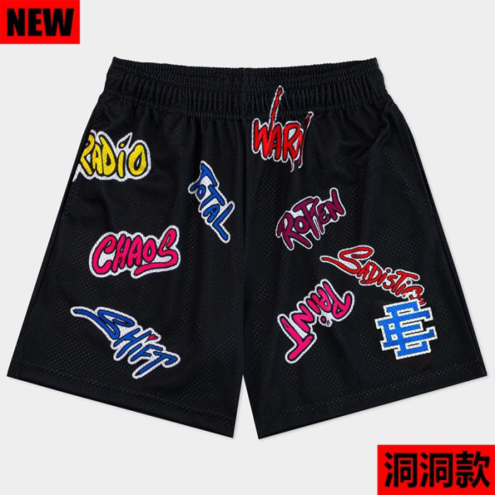 27956111 Graffiti Letter Print Mesh Shorts