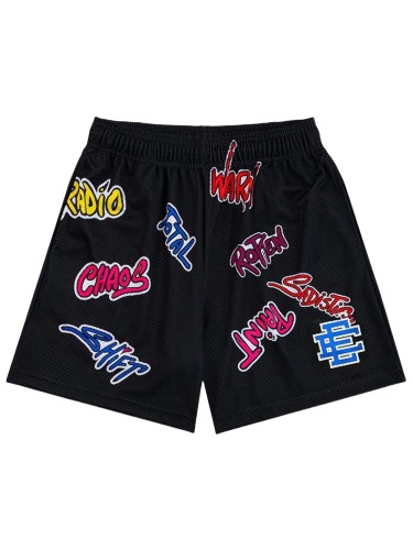 27956111 Graffiti Letter Print Mesh Shorts