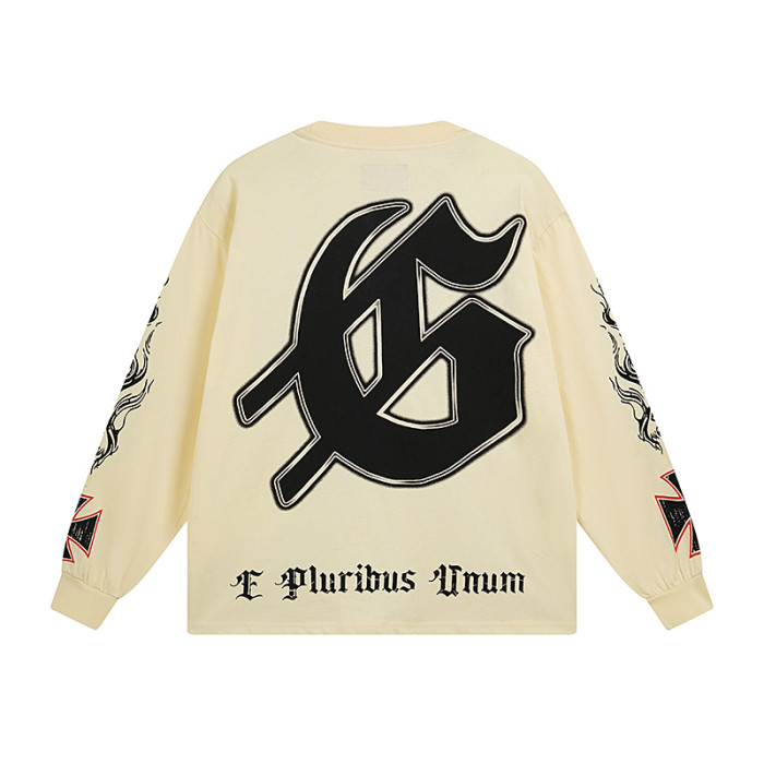 27958352 Colorblocked High Slope Skull Print Washed Version Long Sleeve T-Shirt 2 colors
