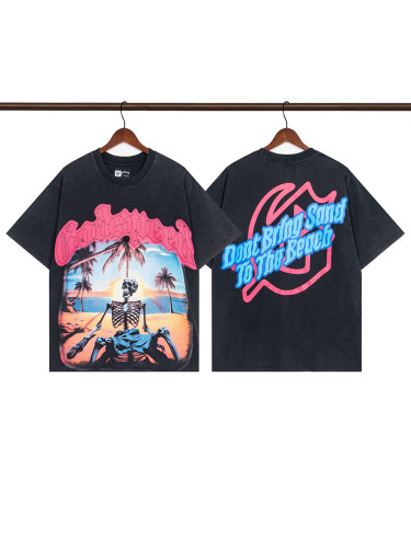 27958342 Pink Letter Skull Beach Print Washed Version Tee