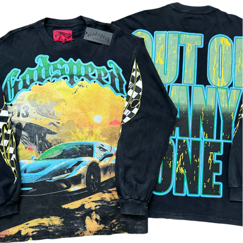 27962942 Sunset Sports Car Print Washed Long Sleeve T-Shirt 2 colors