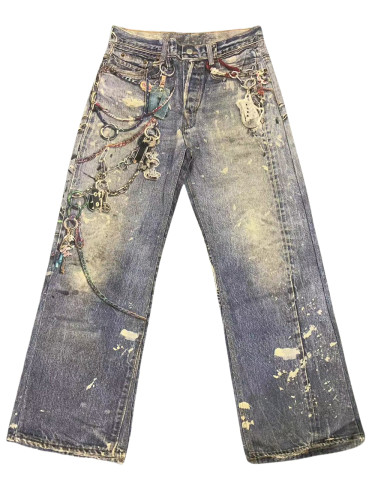27962836 Key Chain Print Wide Leg Straight Jeans