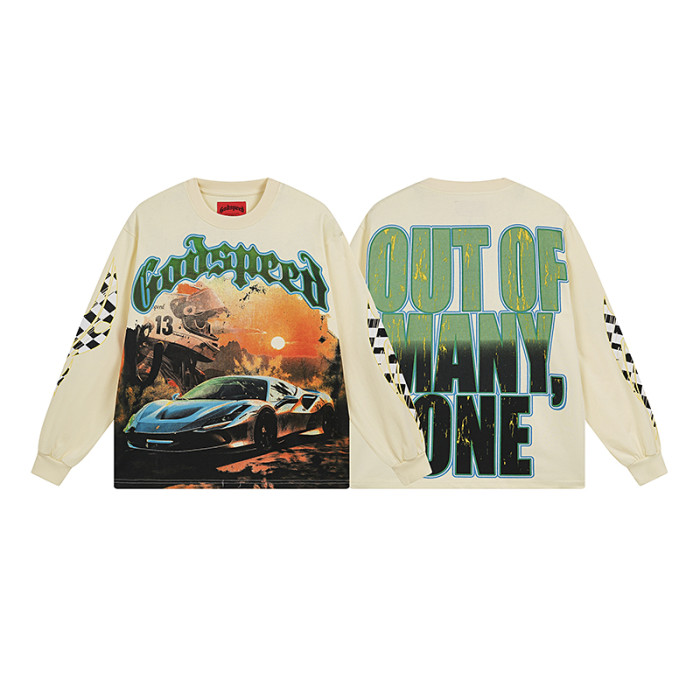 27962942 Sunset Sports Car Print Washed Long Sleeve T-Shirt 2 colors