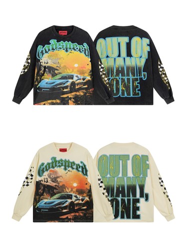 27962942 Sunset Sports Car Print Washed Long Sleeve T-Shirt 2 colors