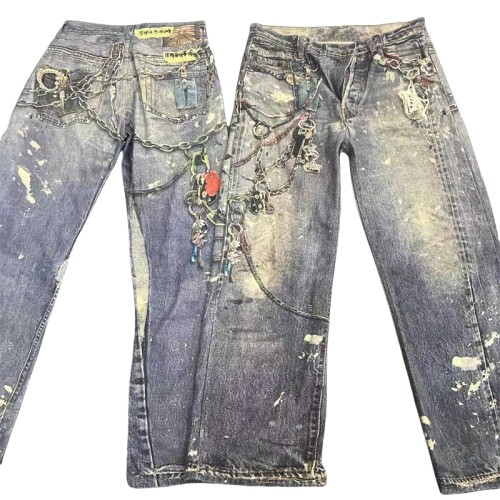 27962836 Key Chain Print Wide Leg Straight Jeans