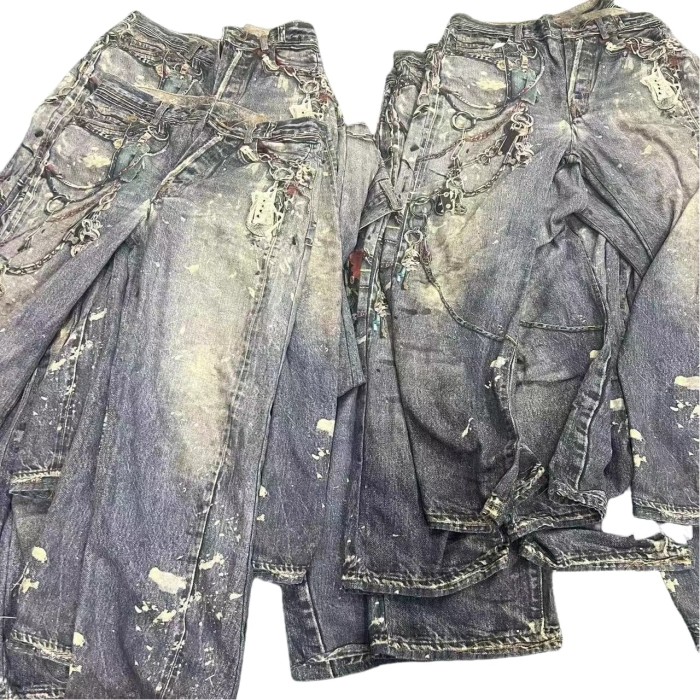 27962836 Key Chain Print Wide Leg Straight Jeans