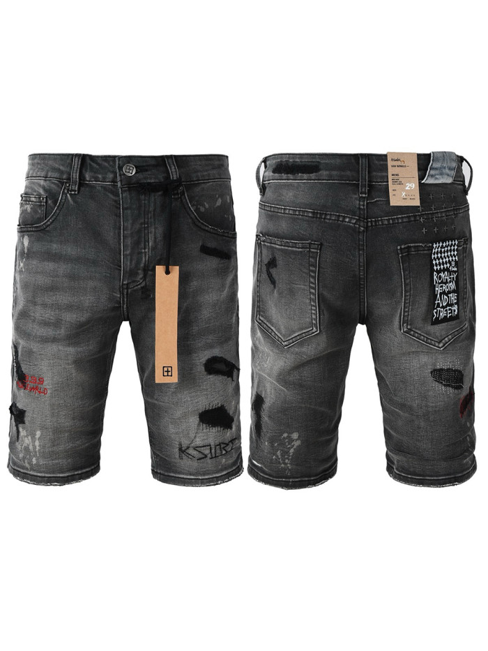 1:1 quality version 27970491 Embroidered Distressed Denim Shorts