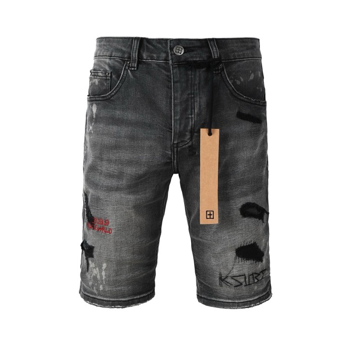 1:1 quality version 27970491 Embroidered Distressed Denim Shorts