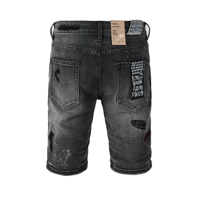 1:1 quality version 27970491 Embroidered Distressed Denim Shorts