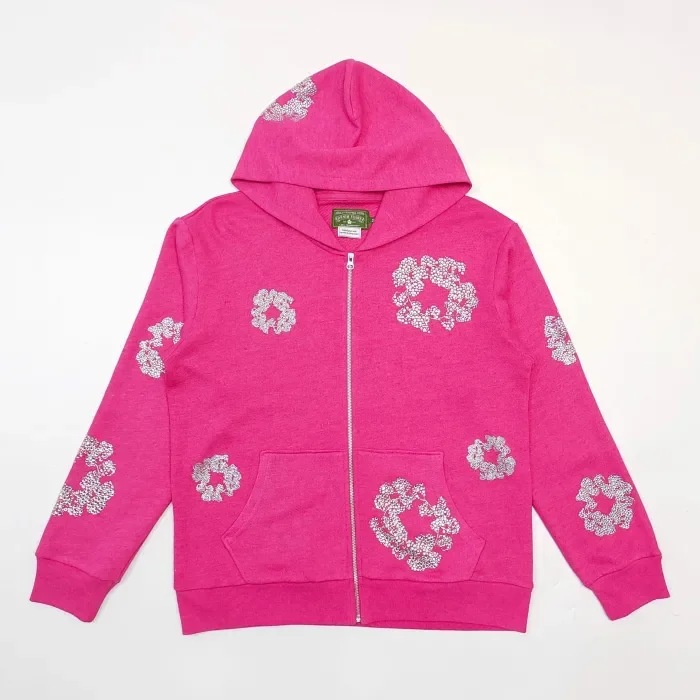 1:1 quality version 27956088 Rhinestone Flower Zipper Hoodie & Sweatpants Set 3 colors