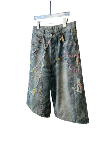 27977329 Candy Chain Print Straight Leg Denim Shorts