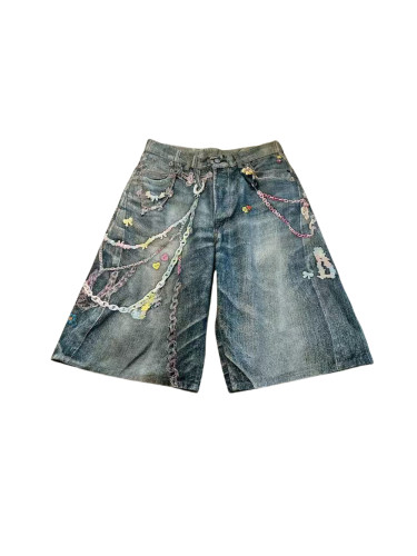 27977329 Candy Chain Print Straight Leg Denim Shorts