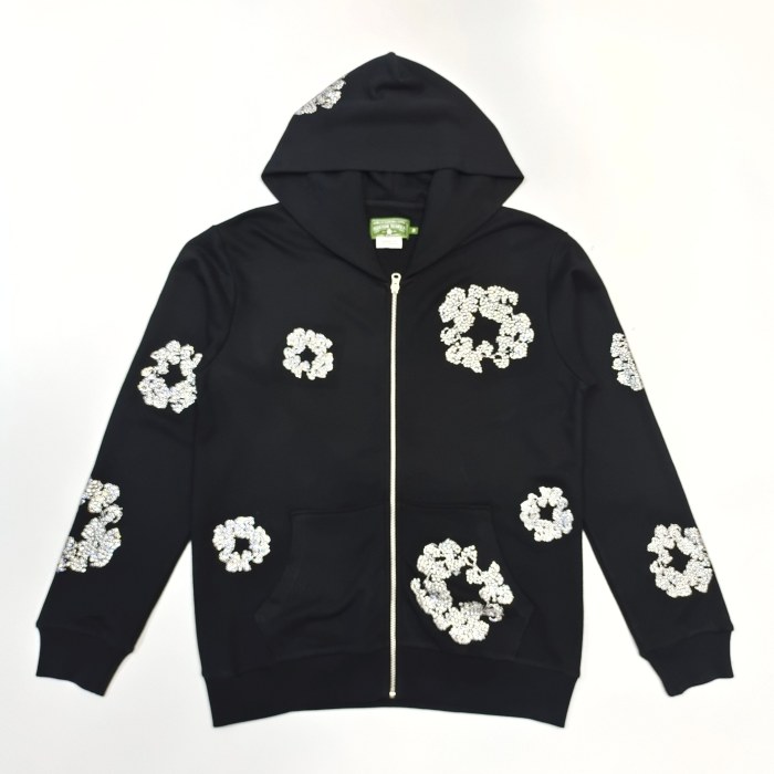 1:1 quality version 27956088 Rhinestone Flower Zipper Hoodie & Sweatpants Set 3 colors