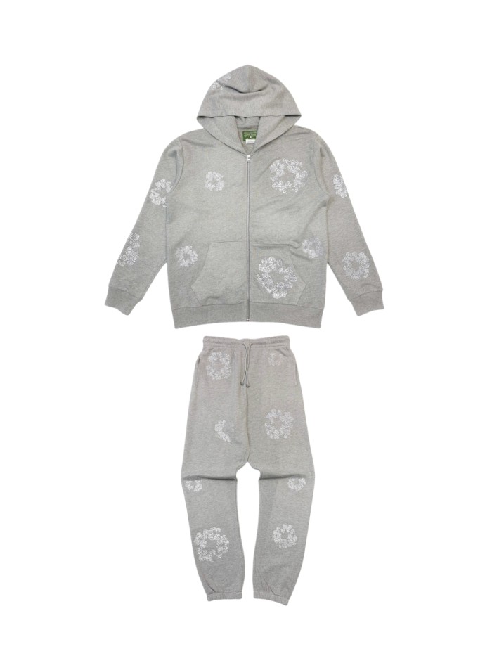 1:1 quality version 27956088 Rhinestone Flower Zipper Hoodie & Sweatpants Set 3 colors