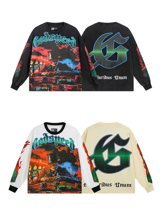 27986272 Gambling Table Skull Print Long Sleeve T-Shirt 3 colors