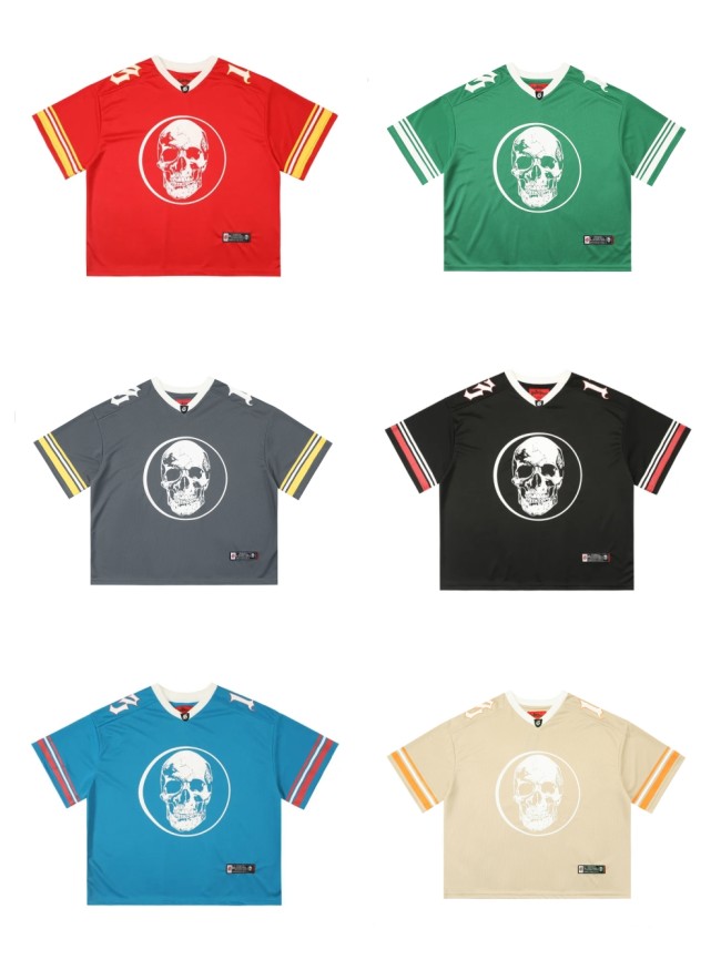 [Buy Two Get One Free]Skull Print Mesh Quick Dry Jersey Tee 6 colors