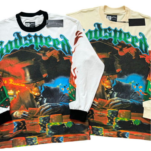 27986272 Gambling Table Skull Print Long Sleeve T-Shirt 3 colors
