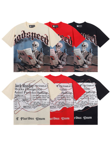 27986248 Watch Newspaper Skull Print Tee 3 colors