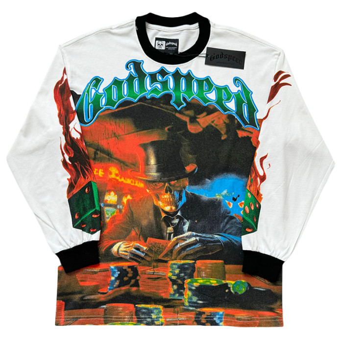 27986272 Gambling Table Skull Print Long Sleeve T-Shirt 3 colors