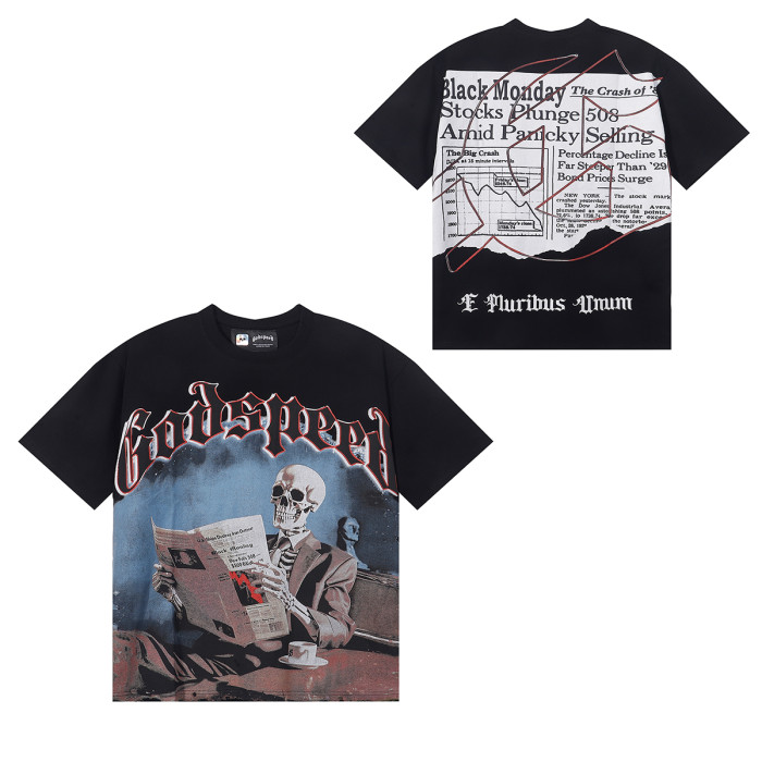 27986248 Watch Newspaper Skull Print Tee 3 colors