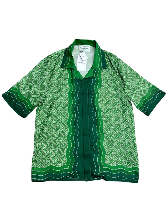 1:1 quality version 27998736 Gradient Green Silk Polo shirt & shorts set