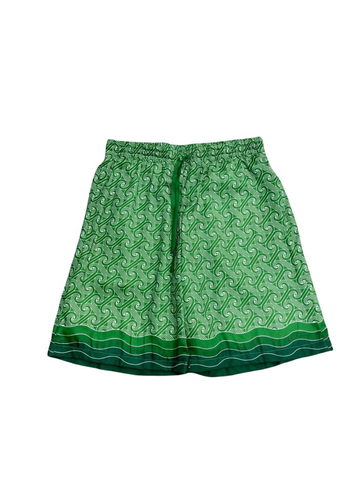 1:1 quality version 27998736 Gradient Green Silk Polo shirt & shorts set