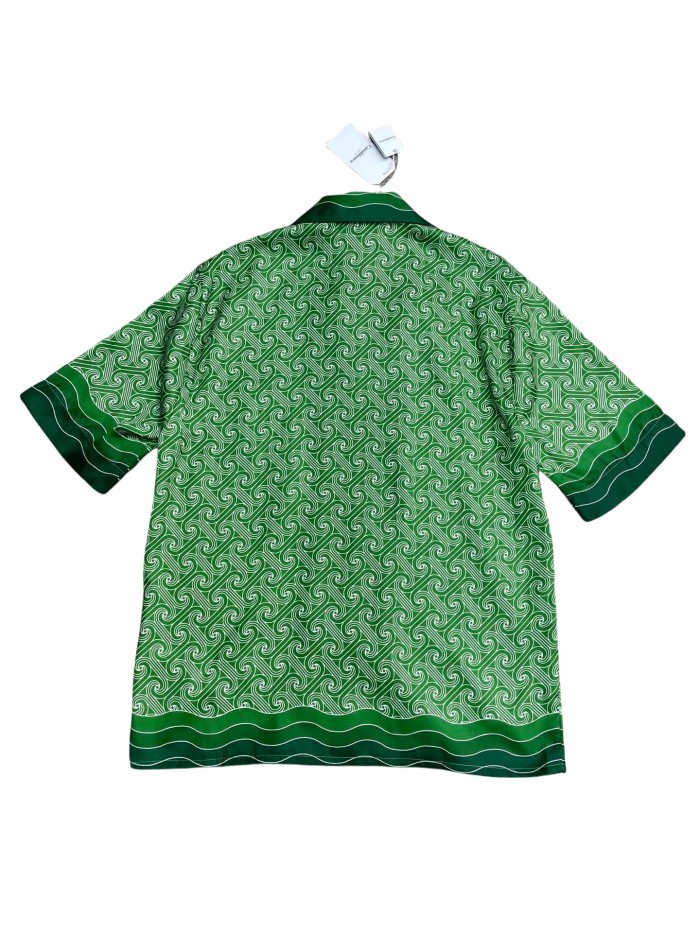 1:1 quality version 27998736 Gradient Green Silk Polo shirt & shorts set