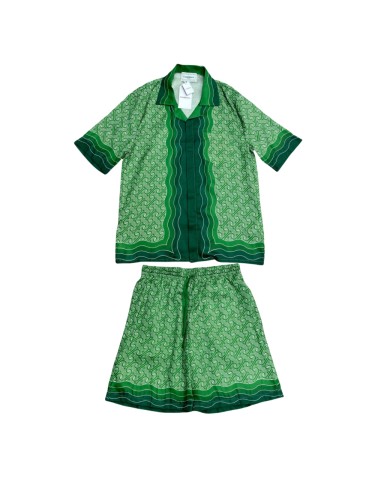 1:1 quality version 27998736 Gradient Green Silk Polo shirt & shorts set
