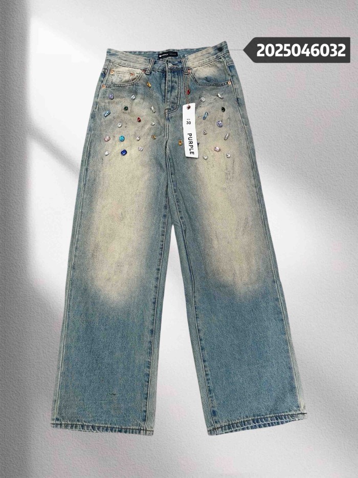 1:1 quality version 28000295 Colorful Diamonds Washed Wide Leg Jeans