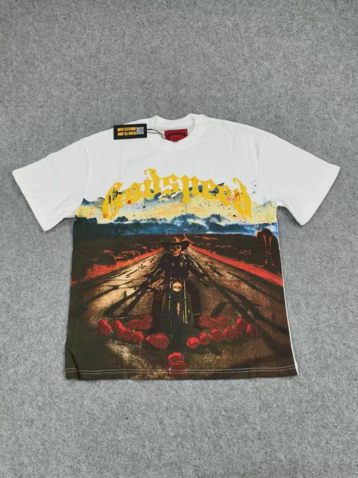1:1 quality version Skull Motorcycle Riding Rose Printed Washed Version Tee 2 colors