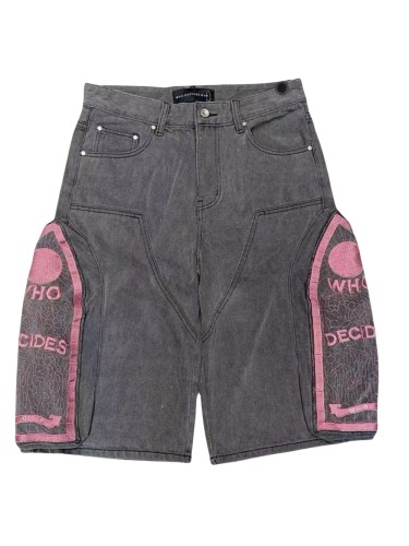 1:1 quality version 28019970 Side Zipper Pocket Embroidered logo Denim Shorts