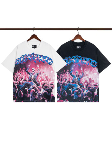 28019975 Skull Cluster Crowd Print Washed Version Tee 2 colors