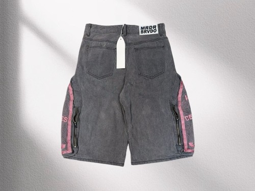1:1 quality version 28019970 Side Zipper Pocket Embroidered logo Denim Shorts