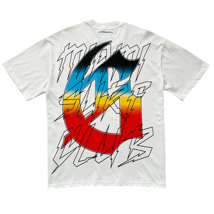 28024427 Surfboard Skull Gradient Letter Print Washed Version Tee 2 colors