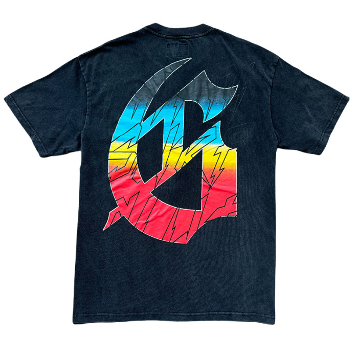 28024427 Surfboard Skull Gradient Letter Print Washed Version Tee 2 colors