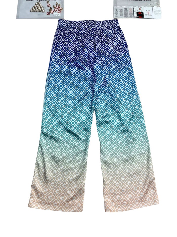 1:1 quality version 28026546 Gradient Blue Silk Long Sleeve Shirt & pants Set