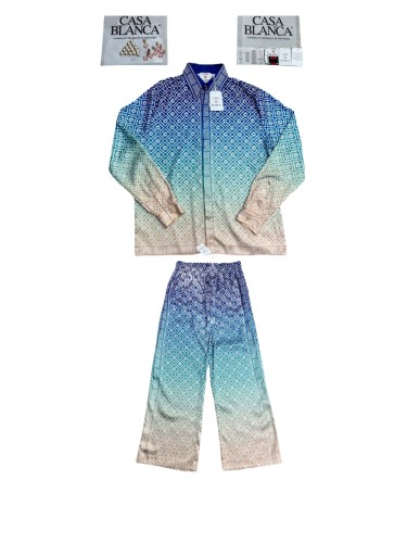 1:1 quality version 28026546 Gradient Blue Silk Long Sleeve Shirt & pants Set