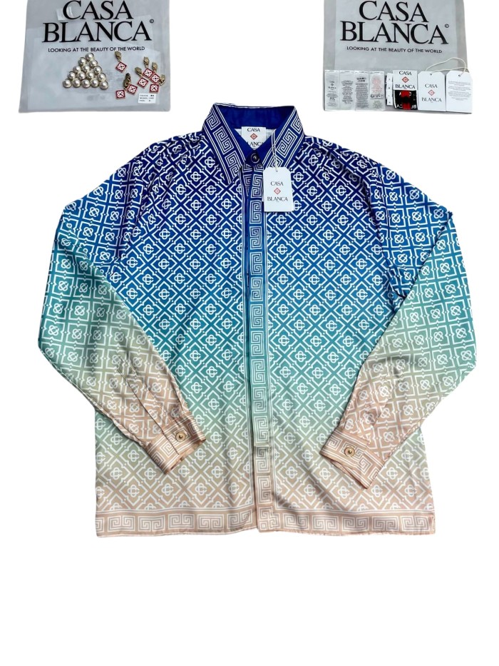 1:1 quality version 28026546 Gradient Blue Silk Long Sleeve Shirt & pants Set