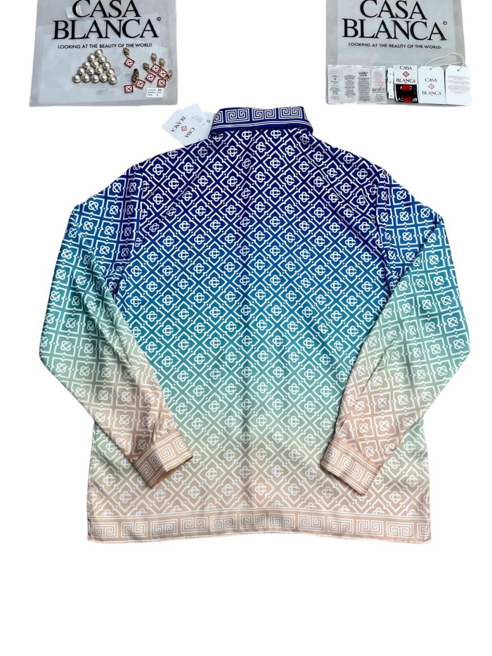 1:1 quality version 28026546 Gradient Blue Silk Long Sleeve Shirt & pants Set