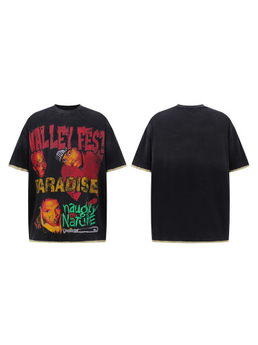 28030842 Cracked Portrait Letter Print Washed Version Tee