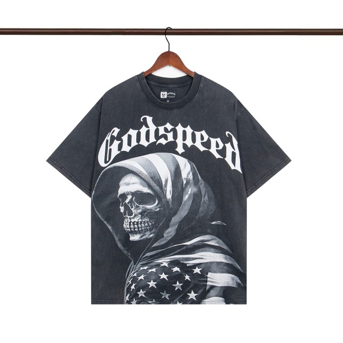 1:1 quality version 28031552 Clad in the Stars and Stripes Skull Printed Washed Version Tee