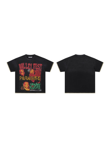 28030842 Cracked Portrait Letter Print Washed Version Tee