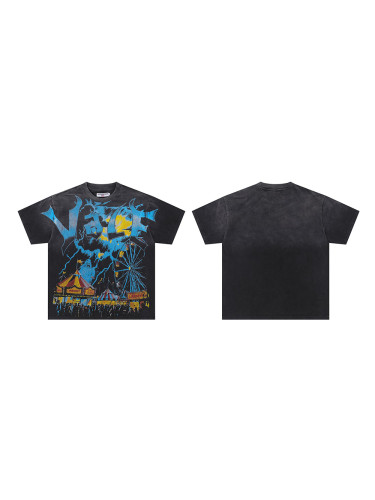 28031622 Ferris Wheel Rave Party Ghost Print Washed Version Tee