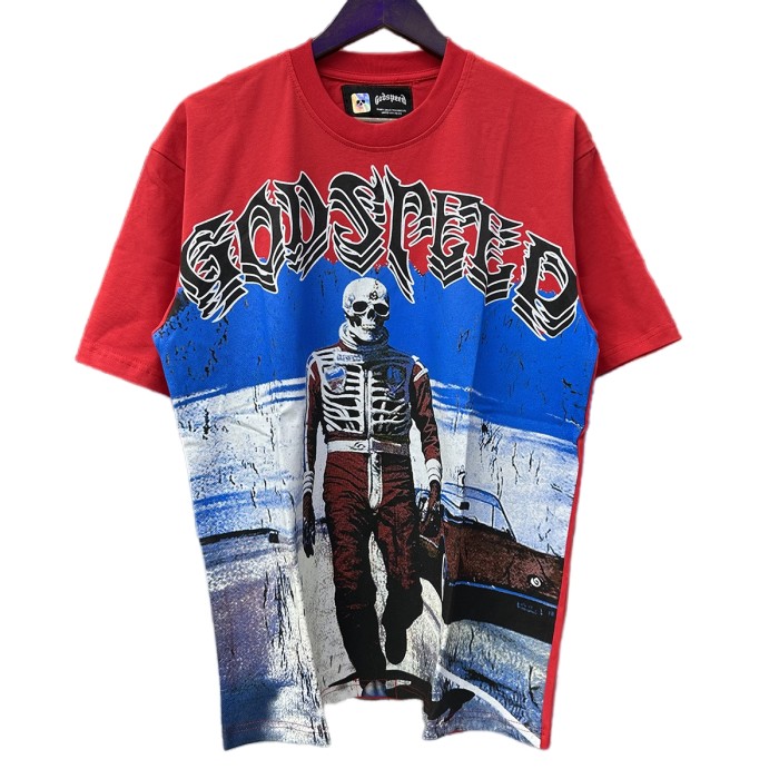 28031558 Skeleton Racer Stereo Heavy Shadow Letter Print Tee 3 colors