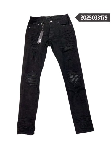 1:1 quality version 28031667 Ripped Patch Pure Black Jeans