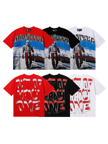 28031558 Skeleton Racer Stereo Heavy Shadow Letter Print Tee 3 colors